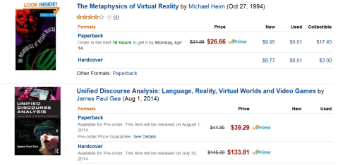 Amazon search: "virtual reality" in Books